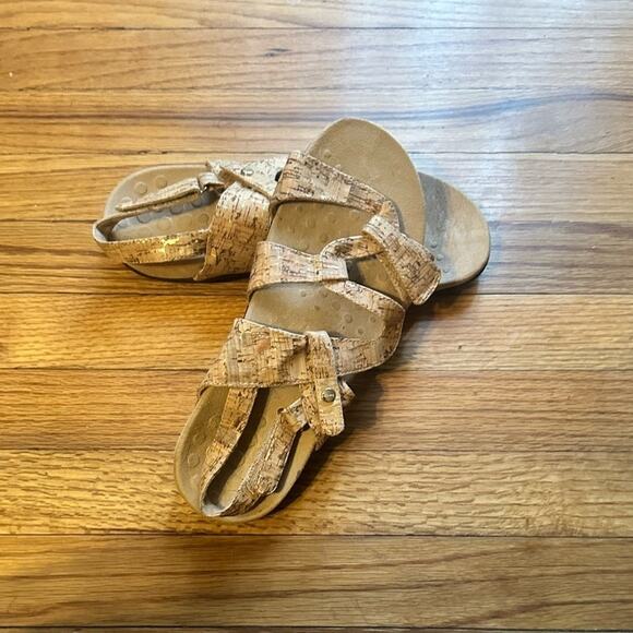 Vionic Paros Gold Cork Print Strap Slingback Sandals - Picture 1 of 7